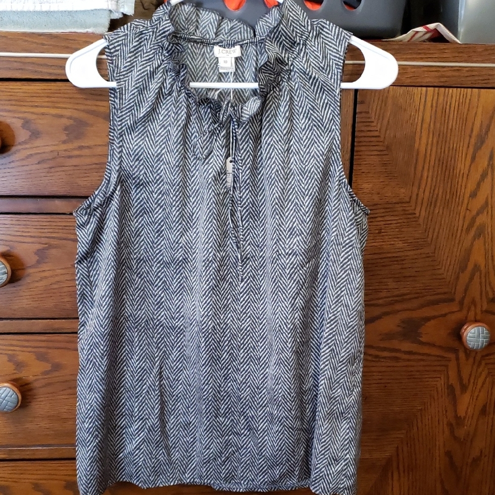 J. Crew Black and White Herringbone Sleeveless Blouse